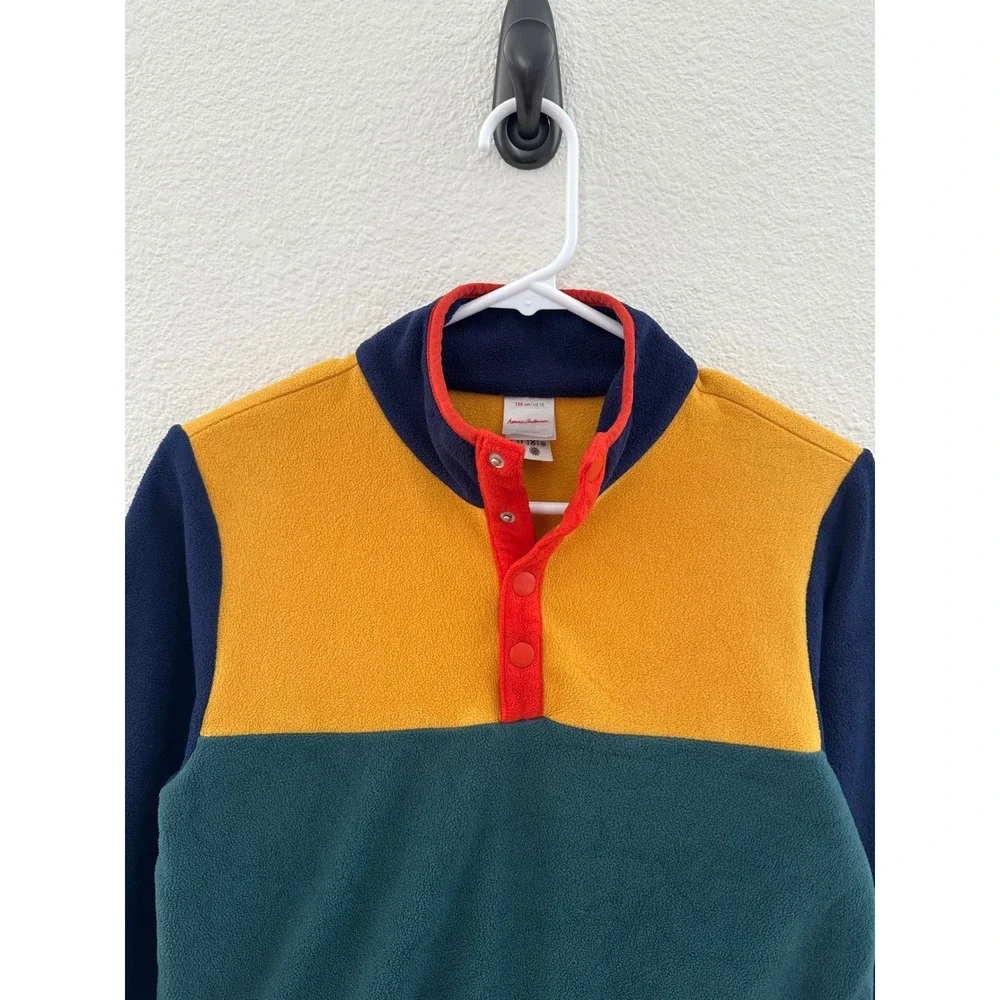 Hanna Andersson Fleece Pullover Jacket Kids Multicolor Colorblock Snap Neck 12